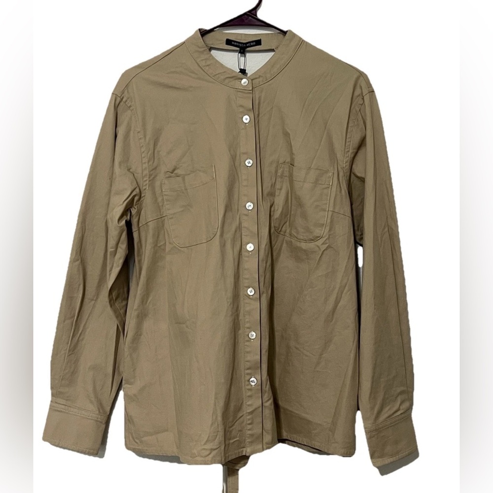 NWT Marissa Webb Lennox Canvas Tie-Back Button Down Top SMALL in Solid Tan NEW